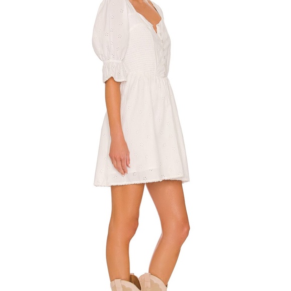 NWT $229 SPELL White Eyelet Smocked Boho BO MINi DRESS XXS - Picture 2 of 3